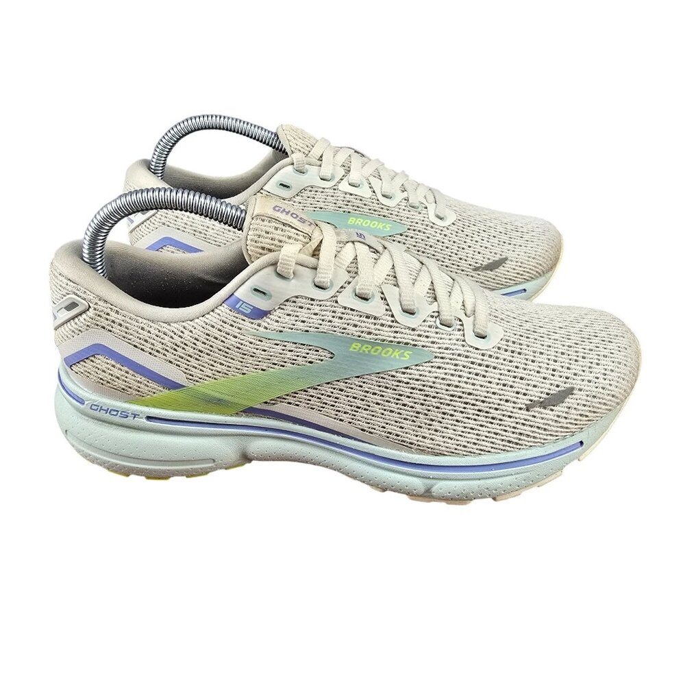Brooks Ghost 15 Womens Running Shoes 1203801B130 Size‎ 8 Beige & Green Sneakers